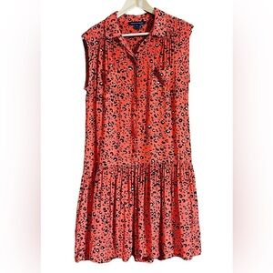 FRENCH CONNECTION Tangerine Orange Leopard Print Drop Hem Sleeveless Dress